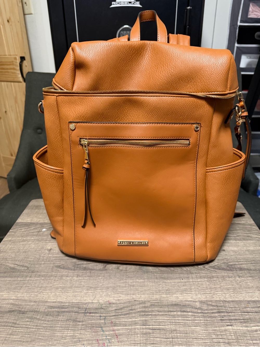 Poppy & Peonies Cognac Faux Leather Backpack